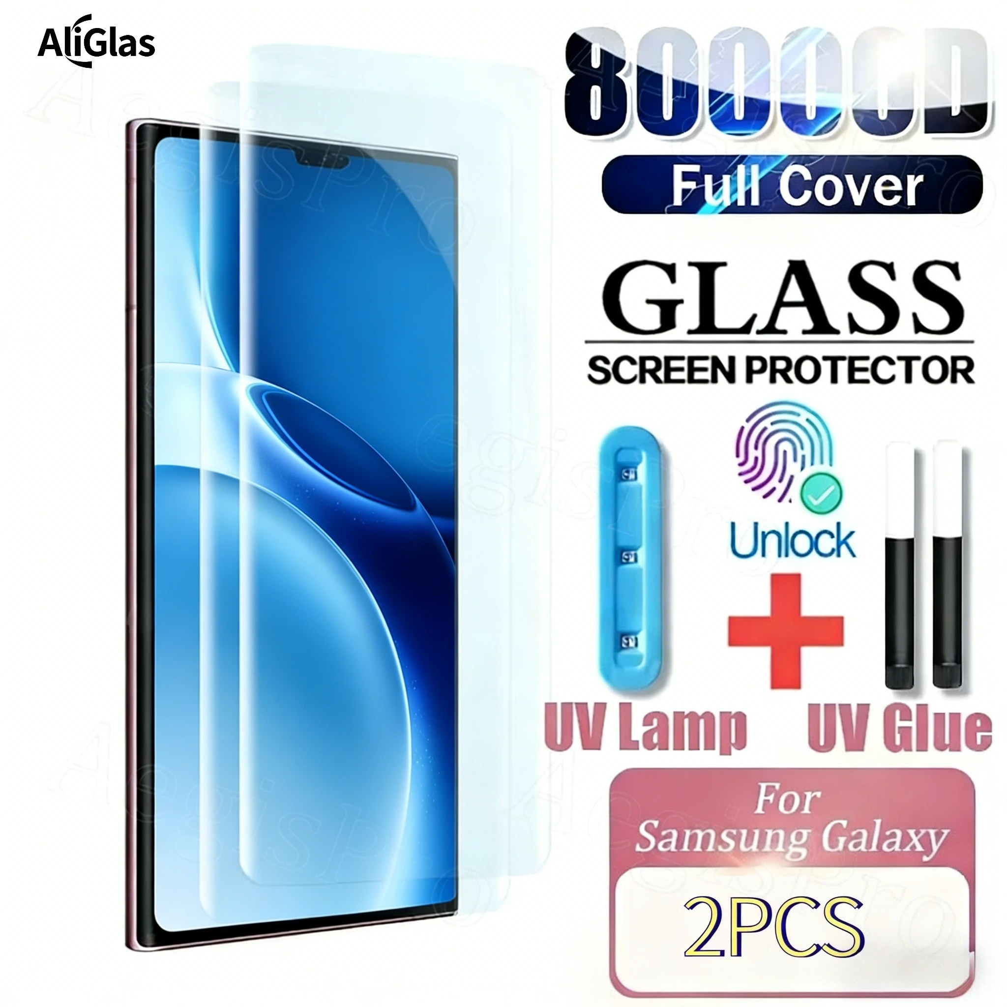 2 Stück UV-Vollflüssigkleber 3D Panzerglas für Samsung Galaxy S26 S25 S24 S10 S20 S21 S22 S23 Ultra Plus Note 8 9 10 20 Ultra