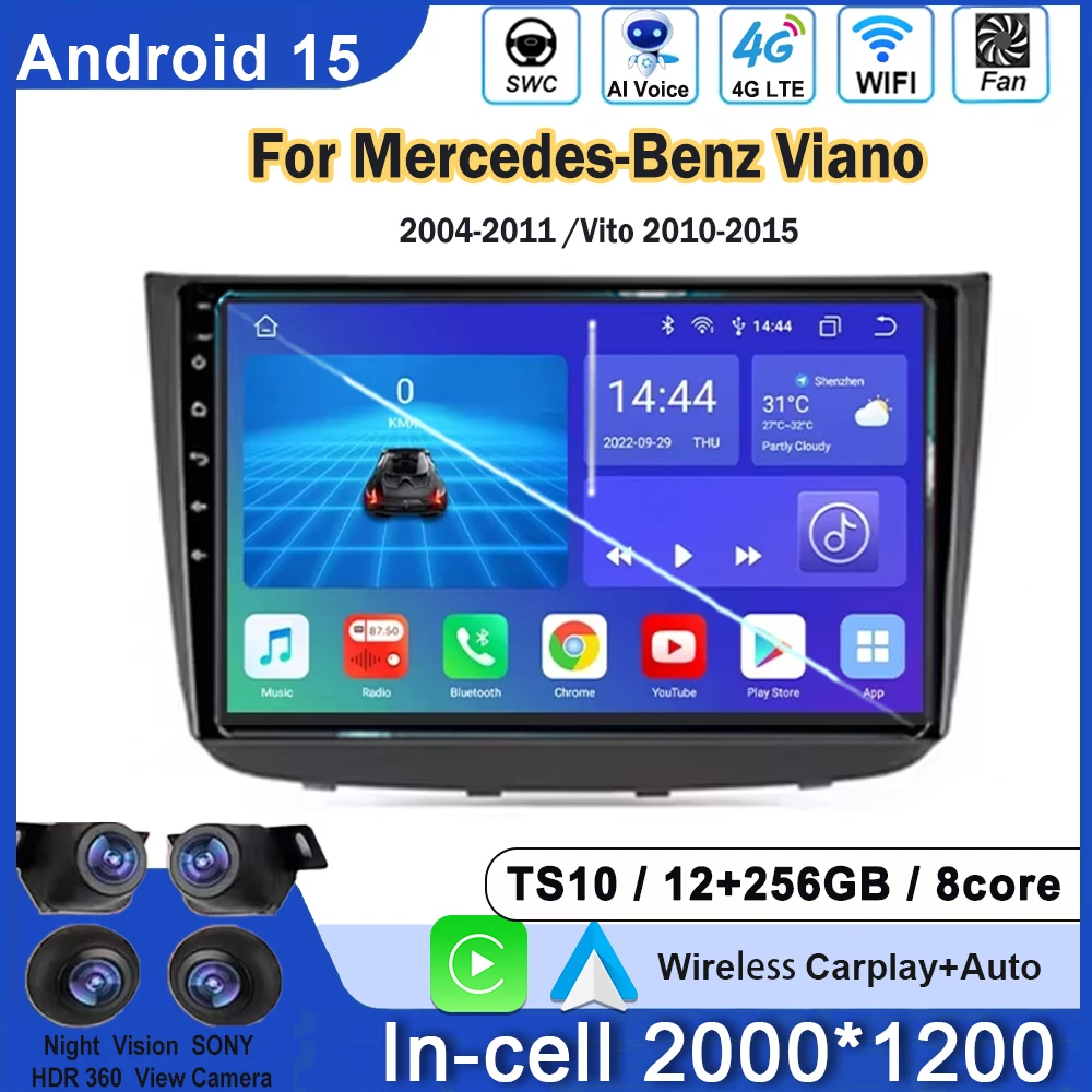 

Android 15 Carplay Car Radio For Benz Vito 2 Viano 2 W639 2003-2015 Stereo Auto Video GPS Navigation 4G WIFI NO 2din DVD Player