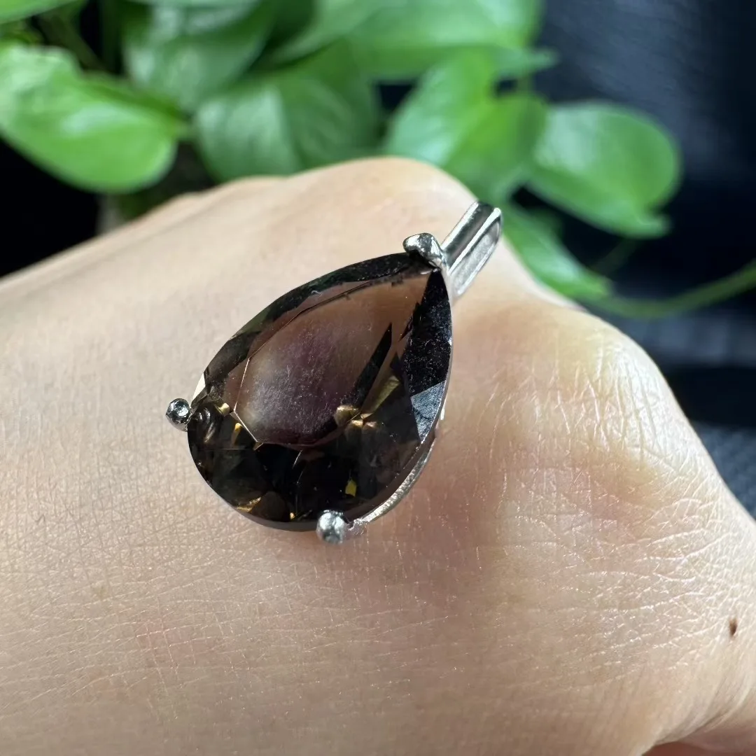 

1 шт. Fengbaowu натуральный дымчатый кварц кулон в виде капли воды стерлингового серебра 925 пробы Рейки целебный камень ювелирные изделия подарок для женщин и мужчин