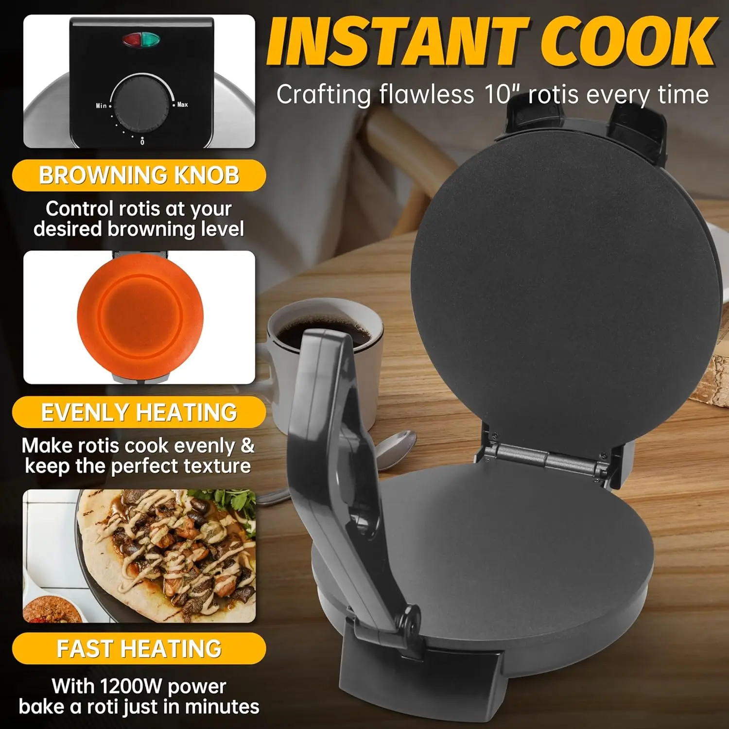 コンパクト10インチロティメーカーマシン、取り外し可能なハンドル付き電動トルティーヤプレス、チャパティメーカーマシン、ブリトーメーカー、プレンサパ