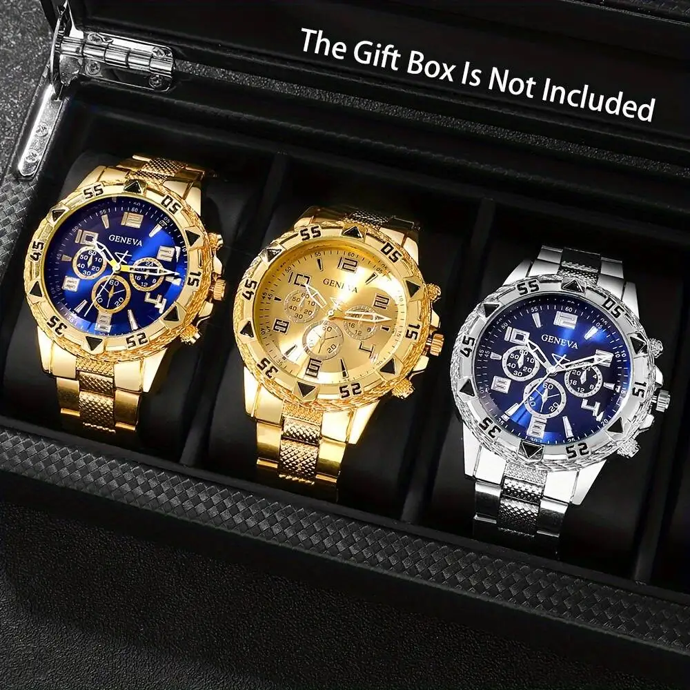 3-piece men's quartz watch set, with different dials, the perfect gift for brothers, colleagues and family