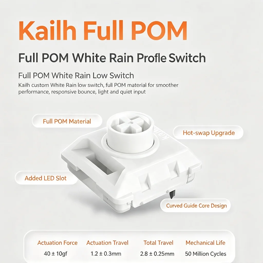 Kailh Full POM White Rain Low Profile Switch 3pin Linear Custom Ultrathin Mechanical Keyboard Mini Switch 1353 hitbox Gaming