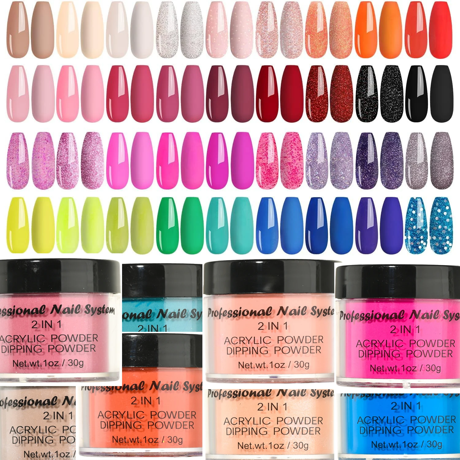 96 Kleuren Acryl Poeder 2 In 1 Glitter Acryl Kleur Poeder 1Oz/28G Franse Collectie Kleur Acryl Poeder Dip Dip Poeder Poeder