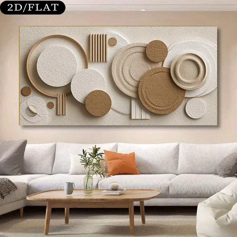 Modern Abstract Geometric Canvas,Beige Brown Neutral Tone Frameless Minimalist Living Room,Neutral Beige and Brown Mural Decor