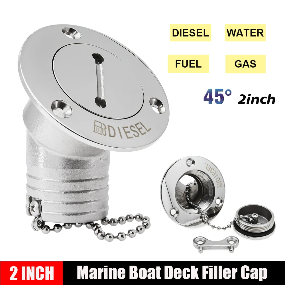 Stainless steel 316 Boat Deck Filler Key Cap GAS DIESEL FUEL WASTE WATER 1.5