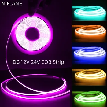 유연한 COB LED 스트립 조명, 가정용 주방 자동차 장식용, 오렌지 퍼플 핑크 LED 테이프, 4mm, 12V, 24V, 480LED/m, 3000K, 4000K, 6500K 