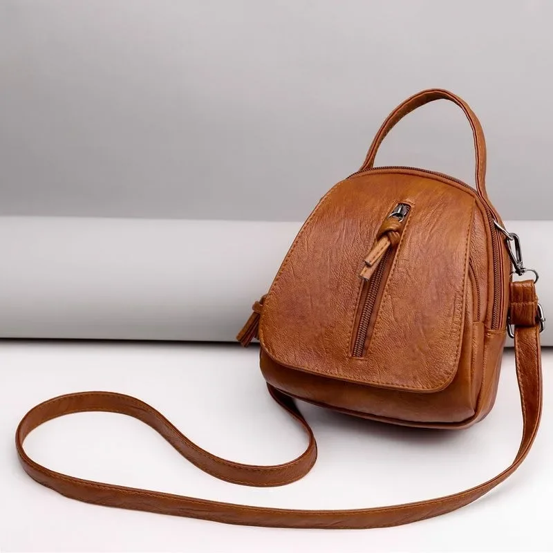 Women Backpack New Fashion Small Pu Leather Shoulder  Cut Crossbody Bag Purse Messenger Solid Color Handbag
