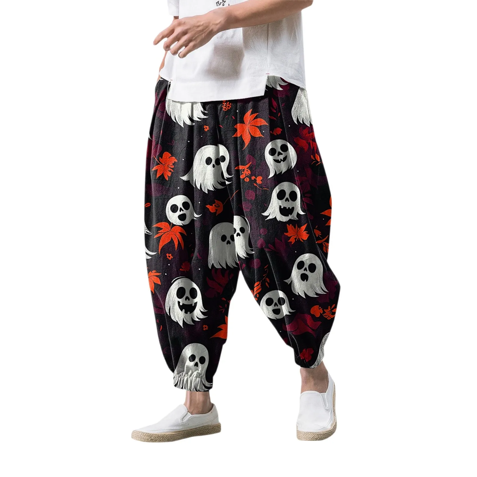 Pantaloni con stampa retrò di Halloween Uomo Autunno Casual Comfort Pantaloni maschili Pantaloni lunghi larghi alla moda Moda outdoor Streetwear