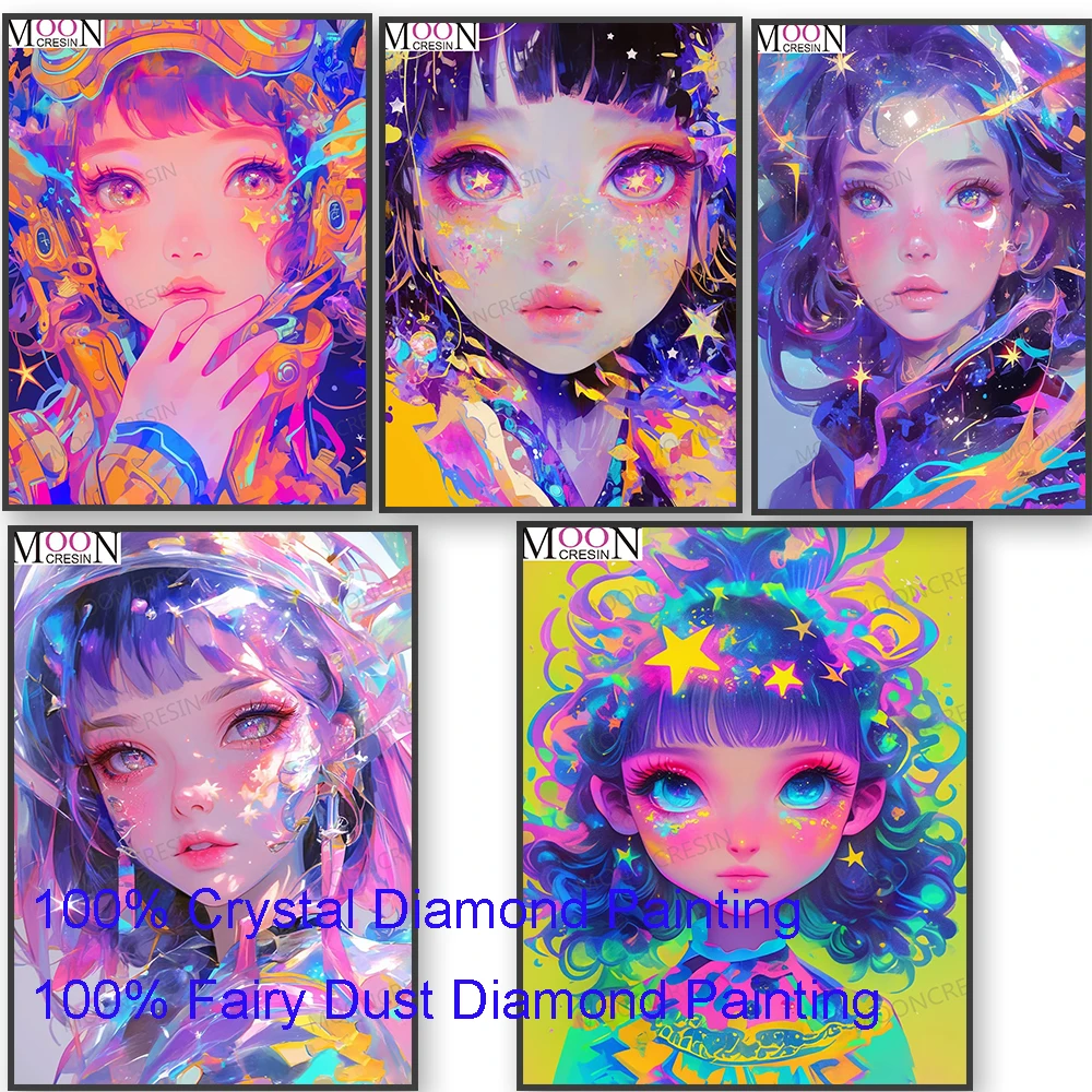 

Color Girl Five Star 100%Fairy Dust Square Full Diy Diamond Painting Cross Stitch Embroidery Mosaic Crystal Decor Rhinestones AB