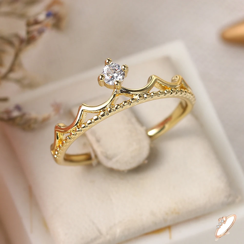 ZHOUYANG Rings For Women light Luxury Style Princess Crown Zircon Rose Gold Color Daily Party Finger Ring Fashion Jewelry R020