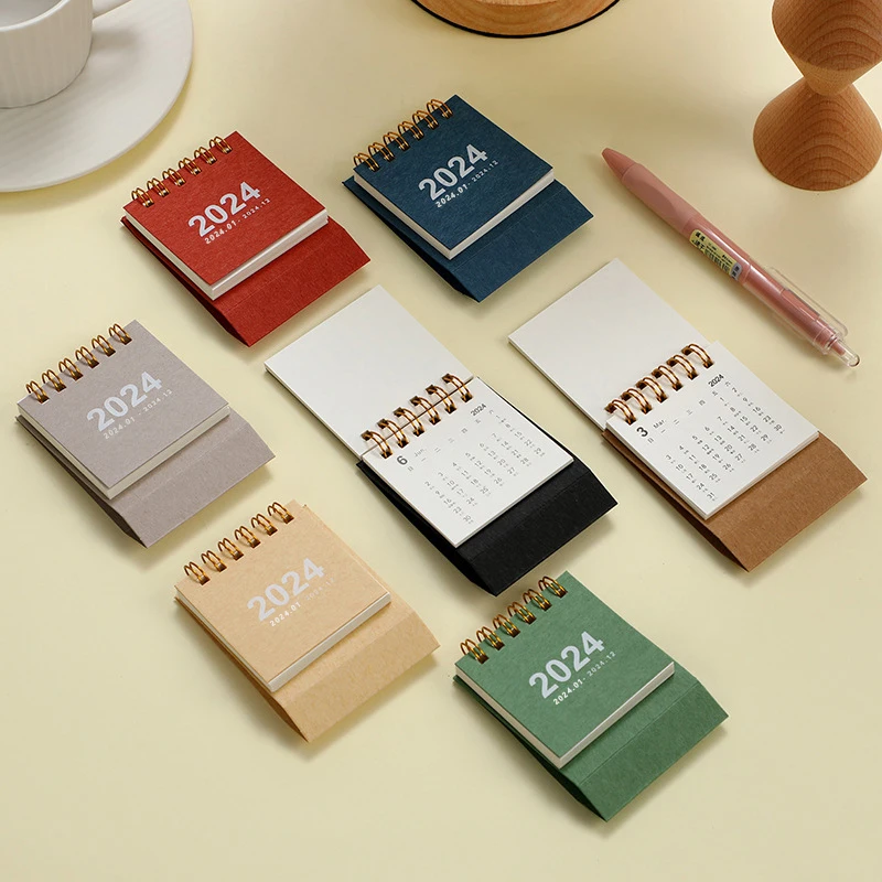 Refreshing Simple Solid Color 2024 Mini Portable Desktop Paper Calendar Creative Table Coil Calendar Office Desk Decoration