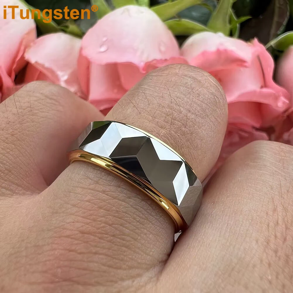 iTungsten 8mm Dropshipping Two Tone Face Ring Nice Tungsten Wedding Band For Men Women Stepped Polished Finish Comfort Fit