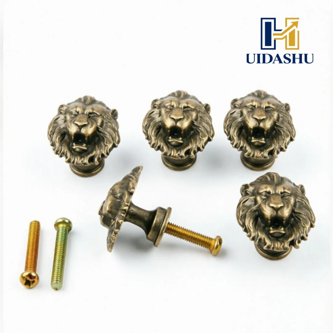 12Pcs Vintage Lion Head Cabinet Knobs Antique Bronze Metal Drawer Pulls European Retro Furniture Handles for Wardrobe Dresser