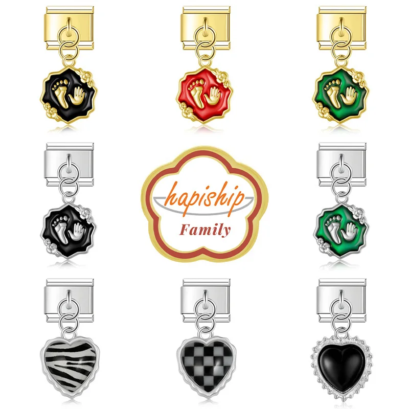 Hapiship 2024สำหรับครอบครัวผู้หญิงแฟชั่นโรแมนติกหัวใจเครื่องรางแบบอิตาลีสร้อยข้อมือ9มม. ทำจากสแตนเลส NEW363เครื่องประดับ