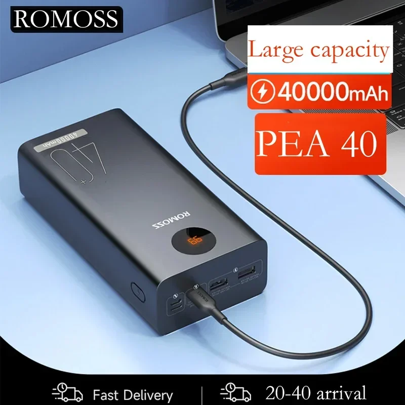 ROMOSS PEA 40 Power Bank External Battery Fast Charge USB C Portable Charger for iPhone 14 Large Capacity Power Bank 40000mAh