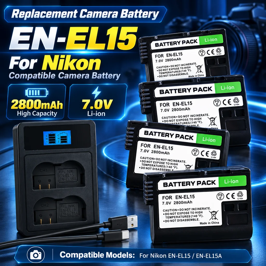 Premium Reliable Replacement Camera Battery EN-EL15 2800mAh 7.0V For Nikon D850 D810 D800 D750 D610 D600 D7500 Compatible EL15A