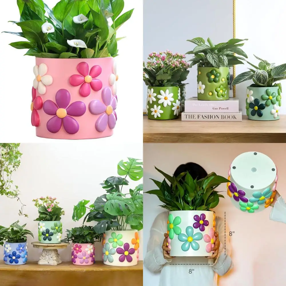 

8-дюймовые цветочные горшки радуги с дренажем, уникальный винтажный стиль для комнатных растений, милые декоративные горшки для эстетической привлекательности