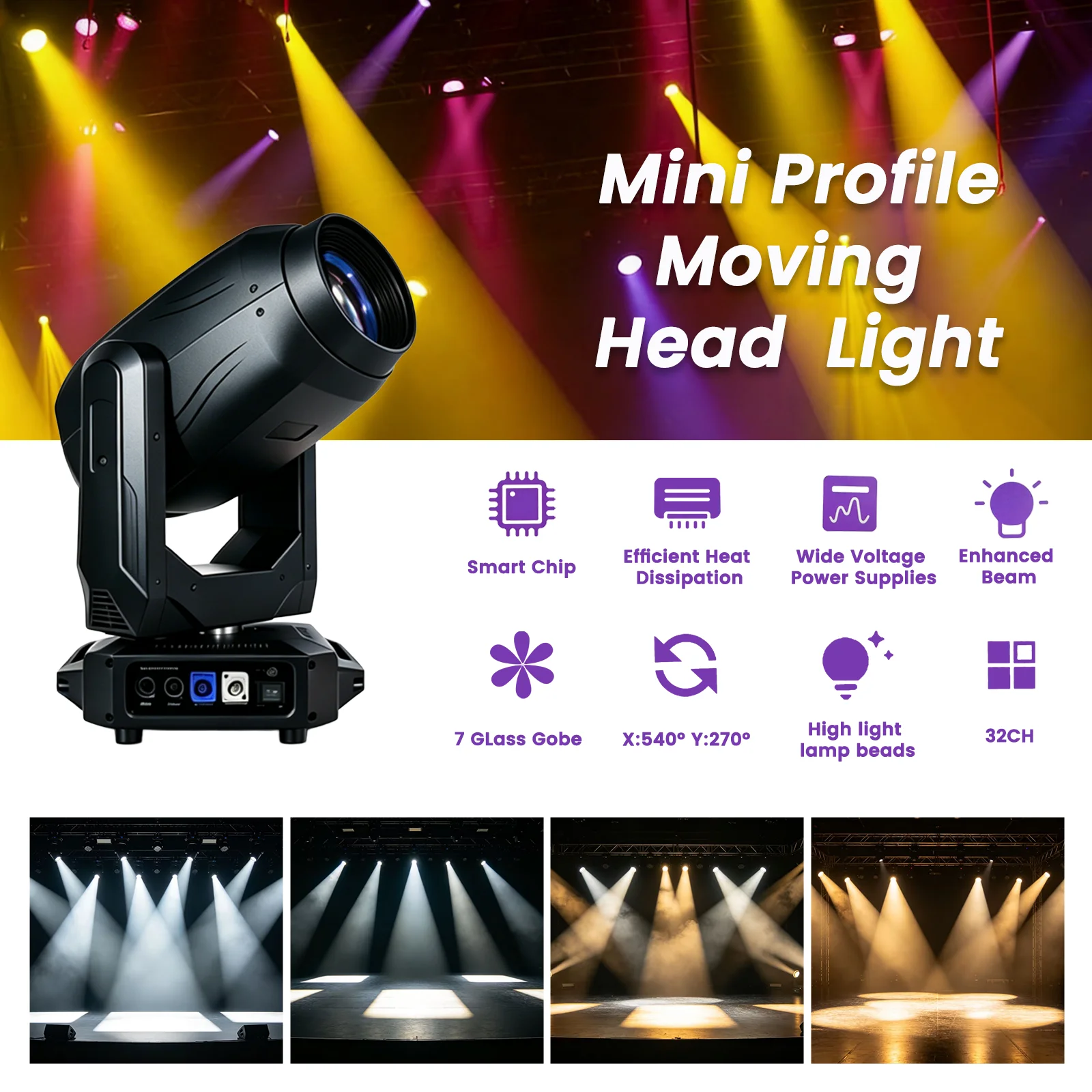 400W Mini LED BSWF Profile Moving Head Light DMX CMY CTO Zoom Strobe Stage Lighting for DJ Disco Wedding Party Bar Show Event