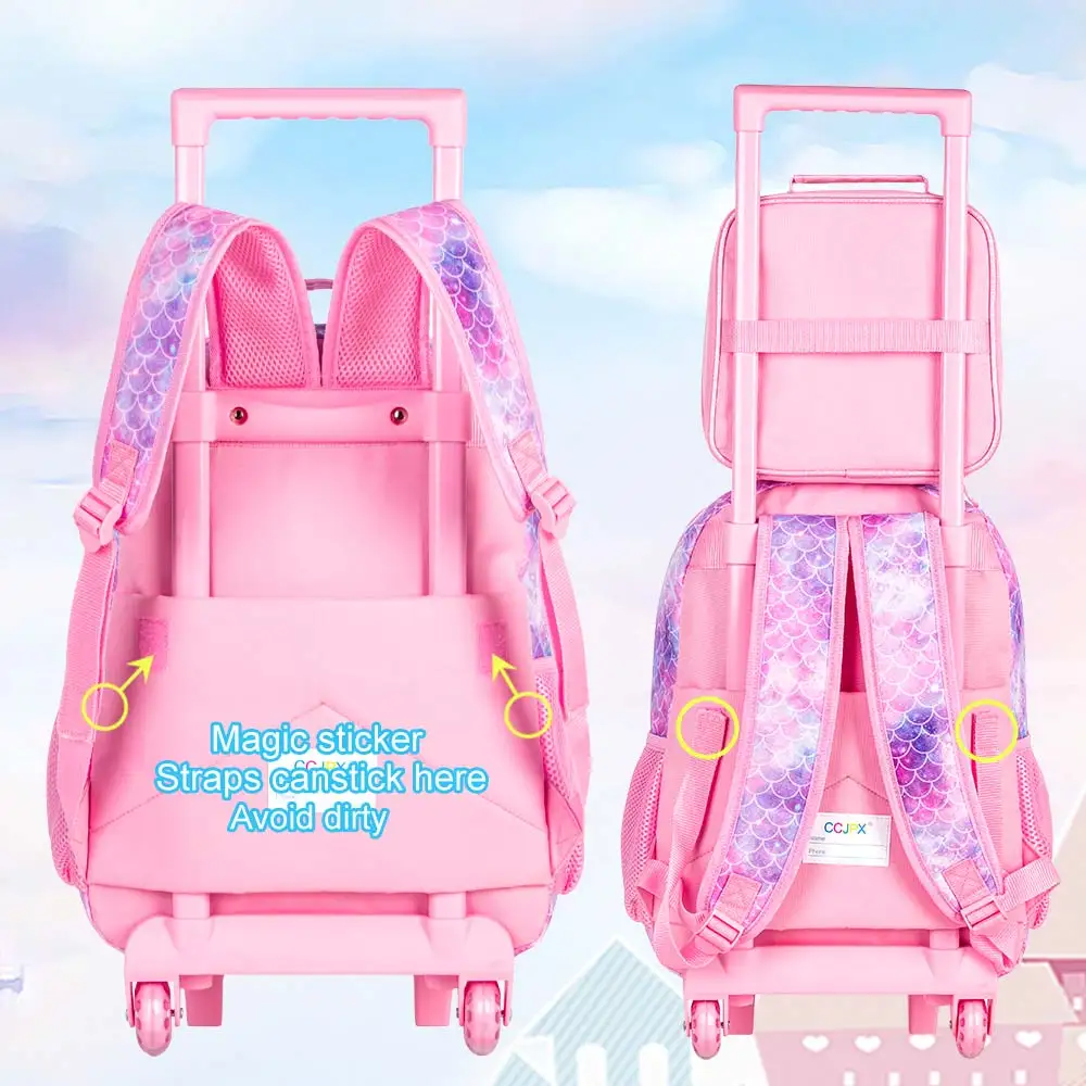 Rolling Backpack for Girls and Boys,Kids Unicorn Dinosaur Bookbag with Roller Wheels, Suitcase School Bag Set