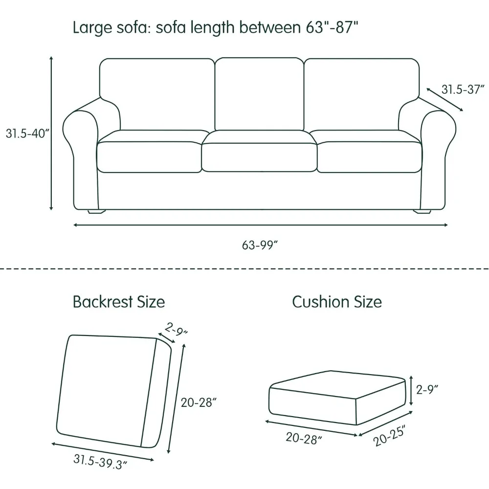 أغطية أريكة مكونة من 7 قطع من أغطية الأريكة قابلة للغسل، أغطية أريكة قابلة للتمدد لـ 3 وسائد للأريكة مع مسند ظهر منفصل ووسادة