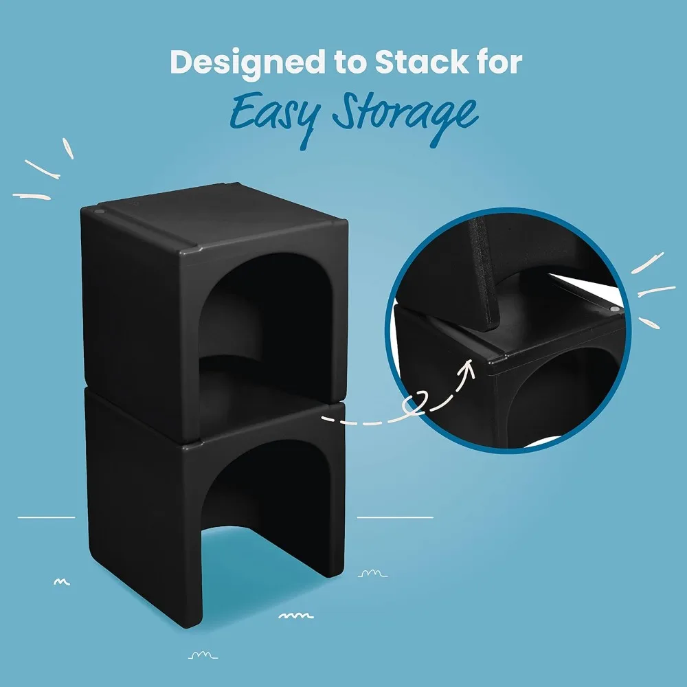 ECR4Kids Triangular Table and Cube Chair Set, Versatile Black Furniture, 3-Piece