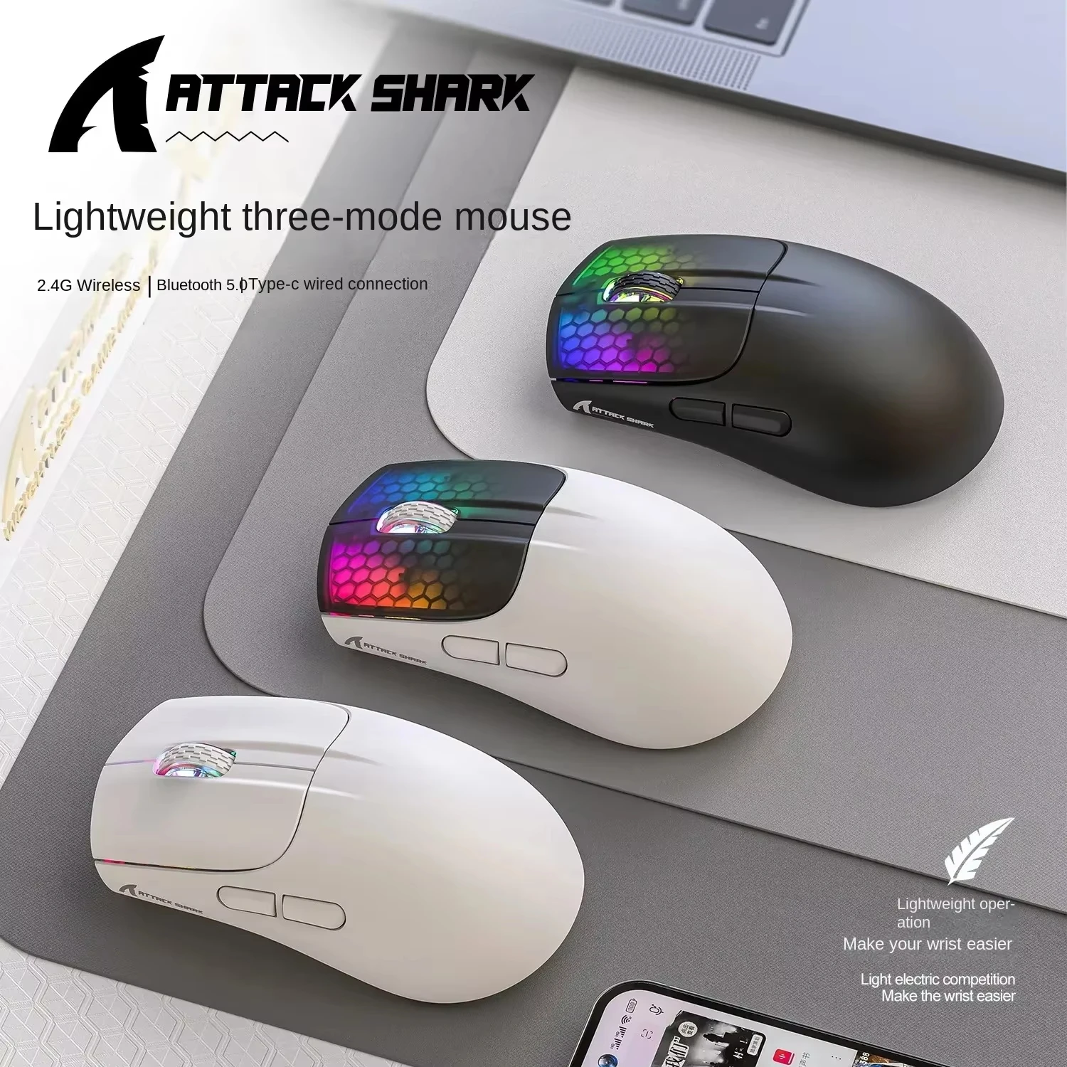 هجوم القرش X5 2.4G ماوس بلوتوث لاسلكي 3 طرق RGB PAW3212 الاستشعار 4000 ديسيبل متوحد الخواص الفأرة الضوئية للكمبيوتر المحمول مكتب الألعاب