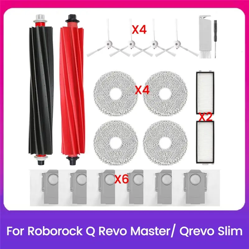 AT19-Replacement Kit For Roborock Q Revo Master, Qrevo Slim Robot Vacuum Main Side Brush Mop Cloth HEPA Filter Dust Bag