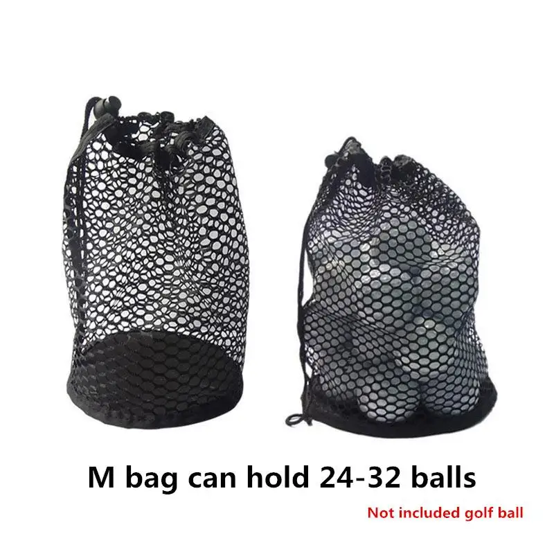 Sports Mesh Net Bag Black Nylon Golf Bags Golf Tennis 16/32/56 Ball Carrying Drawstring Pouch Storage Bag