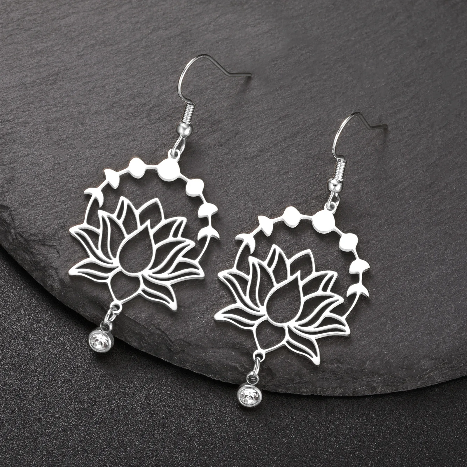 Kitykiss Sweet Double Lotus Pendant Earrings Tassel DIY Earrings New Fashion Accessories