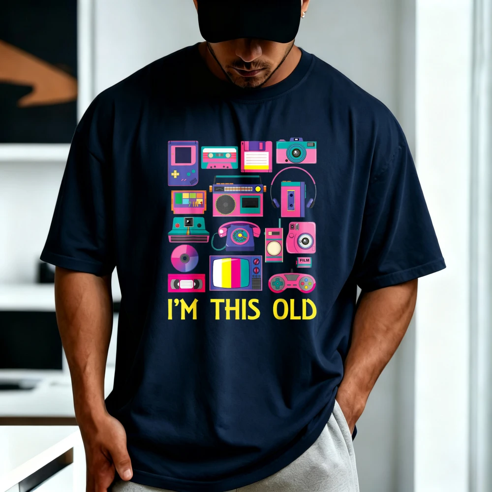 I'm This Old Vintage 90s 80s 70s Tech Gadgets Line Telephone Camera Graphic Printed T-Shirt Summer Cotton Unisex Clothing