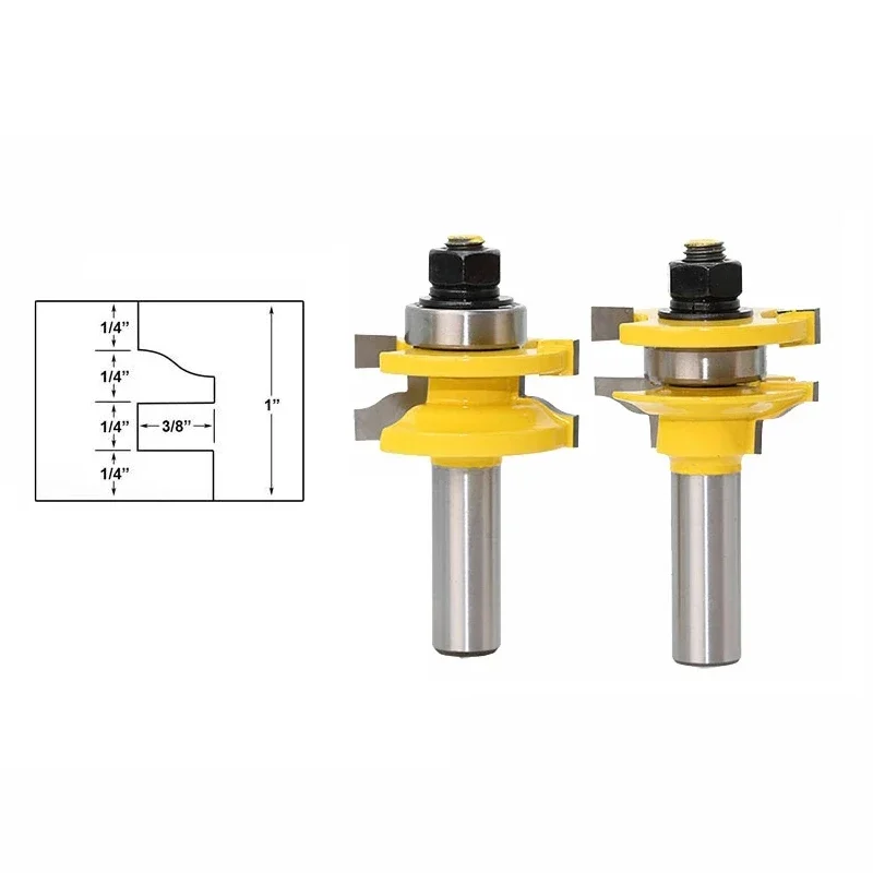 12mm 1/2" Shank 2pcs Set Rail Stile Router Bits Matched 2 Bit Ogee Tenon Cutter Door Window Woodworking Tools