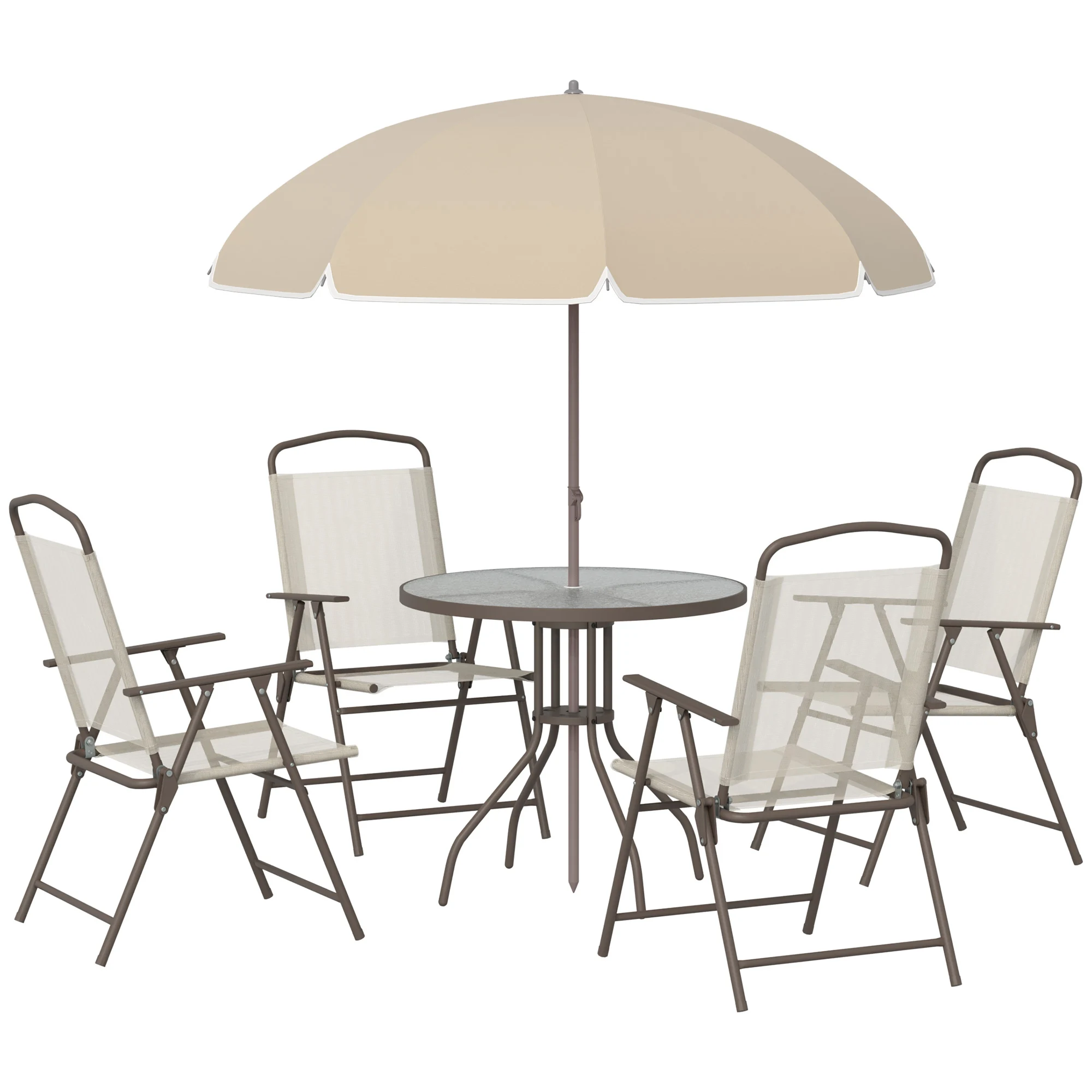 Outsunny Conjunto Muebles Jardin 4 Sillas Mesa de Comedor Redonda Sombrilla