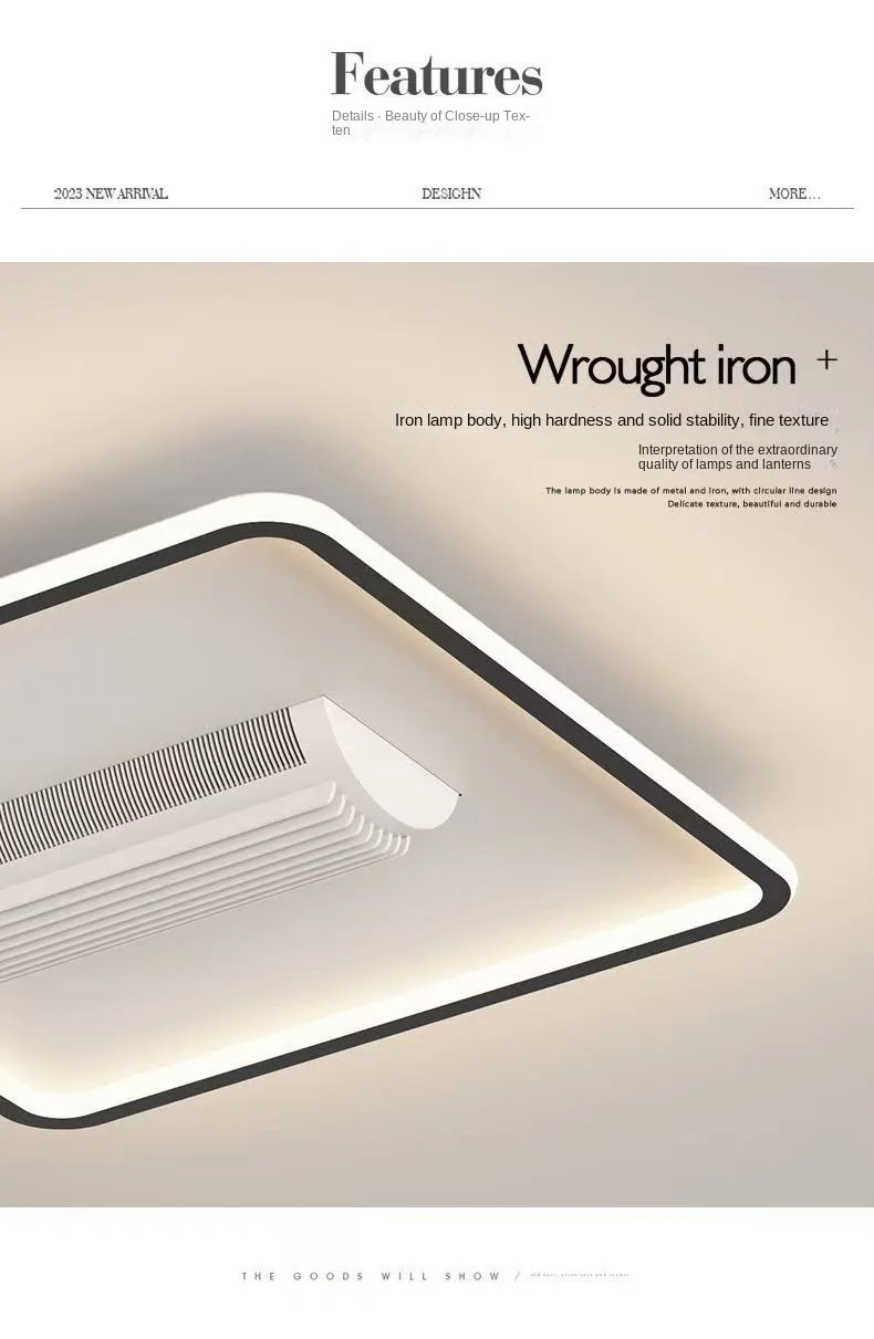 Leaf free fan ceiling light LED intelligent remote control restaurant light acrylic material power 48W three color dimming