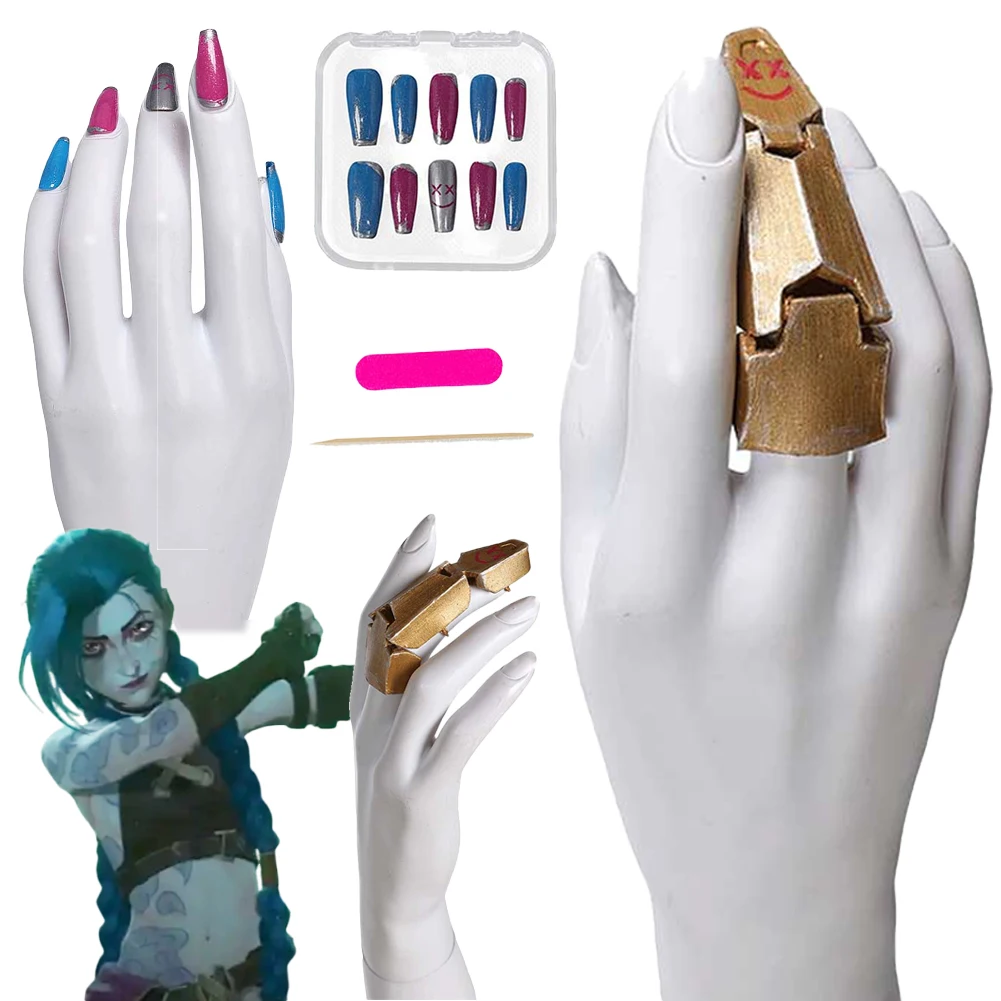 Arcane Jinx Fake Finger Cover Cosplay Fantasy Hand Decor Game LOL TV 2 Costume Disguise Accessories Halloween Adult Women Prop