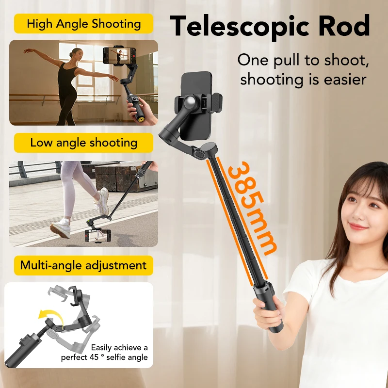 AOCHUAN Smart X3 360° Pan Rotation Gimbal Stabilizer For iPhone And Android Smartphone 3-Axis Stabilizer W/Built-in Extension Rod & One-Touch Open Tripod, Foldable Phone Gimbal for Vlogging, Travel view 3