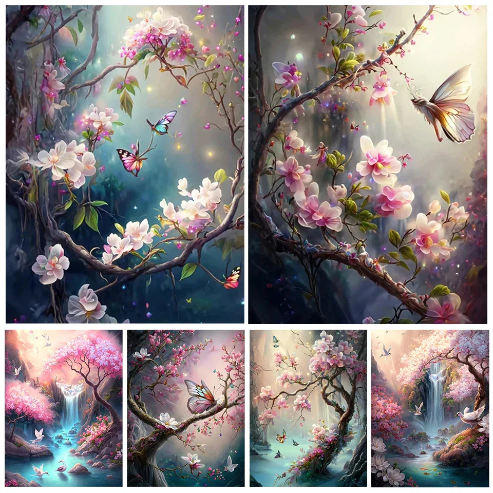 Waterfall 5D DIY Diamond Embroidery Landscape Tree New Product Painting Sakura Cross Embroidery Mosaic Crafts Home Decoration