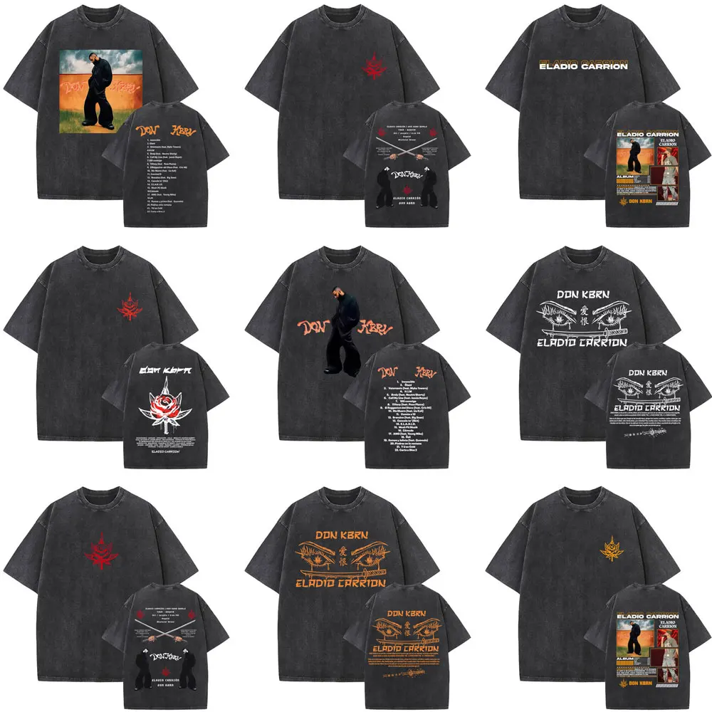 

Rapper Eladio Carrion 2025 New Album DON KBRN Vintage Washed T-shirts Men Women Fashion Hip Hop Oversized Short Sleeve T Shirts