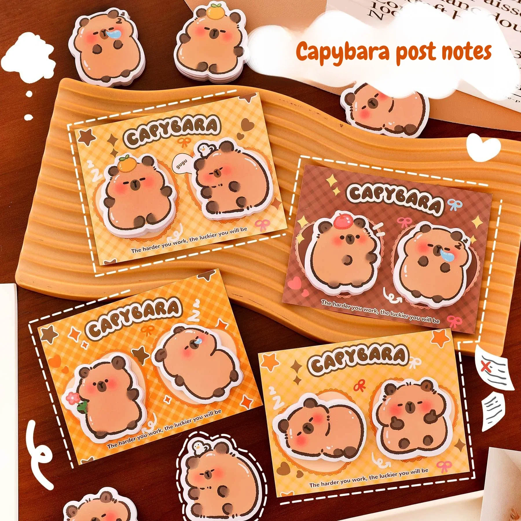 4 Pz/lotto Carino Doppio Adesivo Capibara Memo Pad Cartoon Hydrochoerus Messaggio Note Nota Adesiva Per Bambini Scuola di Cancelleria Per Ufficio