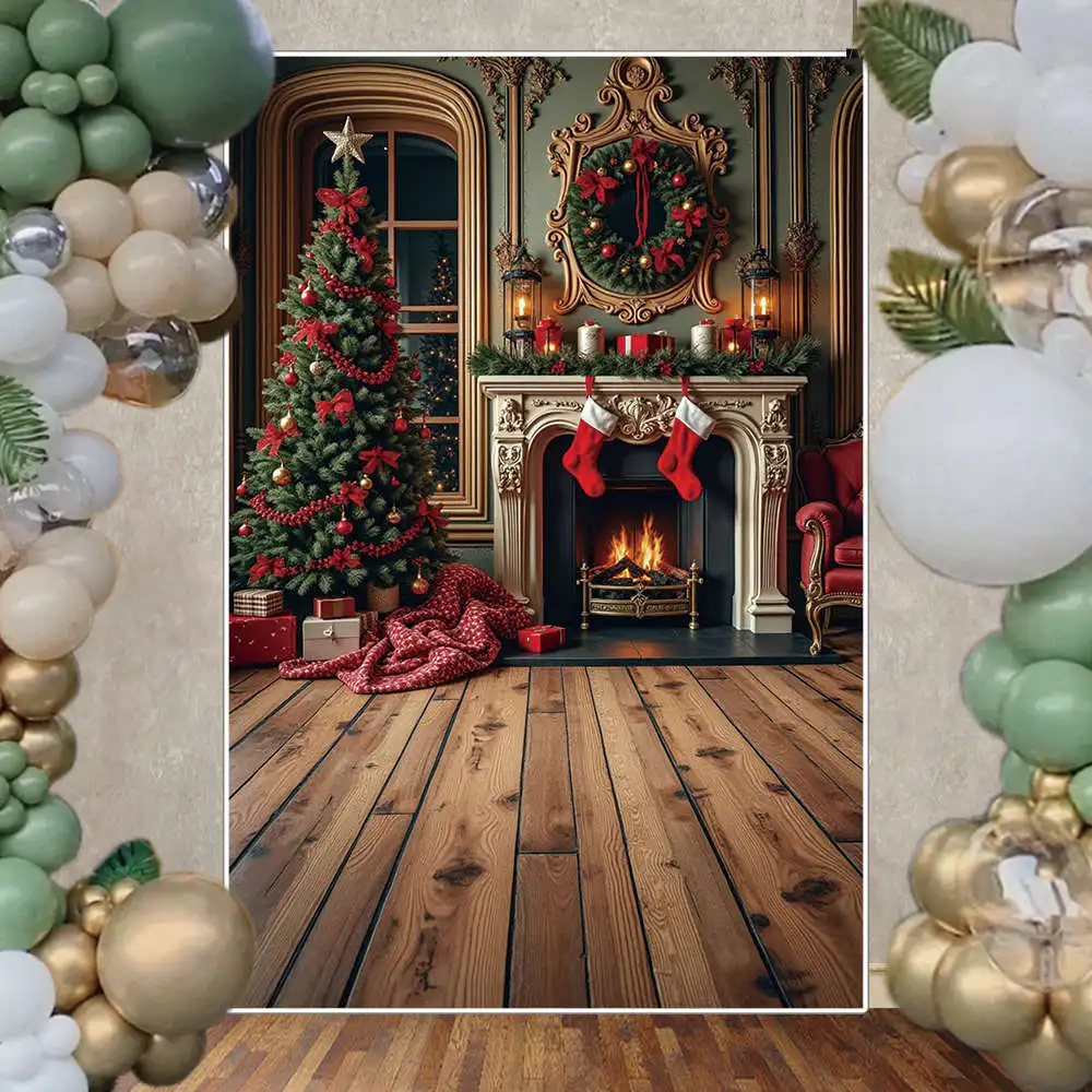 MOON.QG Christmas Photo Background Xmas Tree Fireplace Photography Backdrop 2024 News Photocall Photographic Studio Accessories