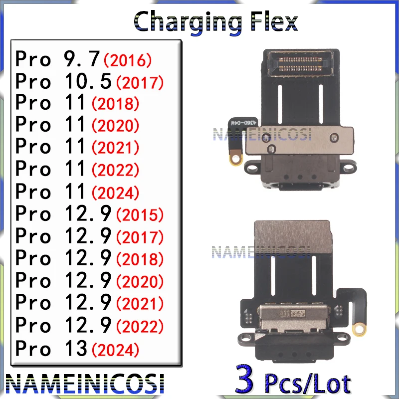 

3 Pcs USB Ports Dock Connector for Ipad Pro 9.7 10.5 11 12.9 13 1st 2nd 3rd 4th 5th 6th 2024 2022 2021 Generation Charging Flex