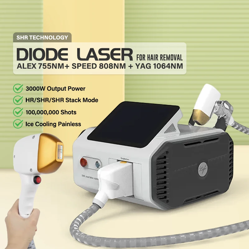 

3000W SHR Diode Laser Machine Ice Cooling Painless Hair Removal 755 808 1064 Triple Wavelength Professional Beauty Salon Device