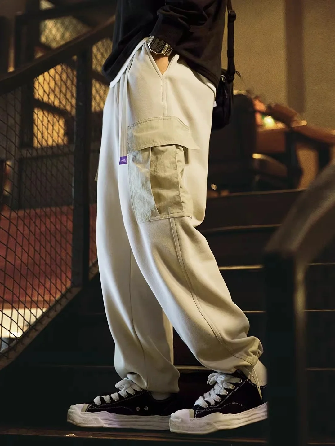 

Мужские спортивные брюки свободного кроя с прямыми штанинами, повседневные брюки для поездок на работу с завязками, удобные, дышащие, рабочая одежда для мужчин