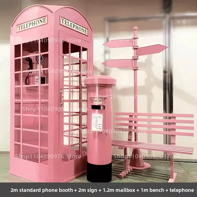 Vintage Iron Phone Booth Mailbox Book Kiosk Outdoor Decoration Prop for Photo