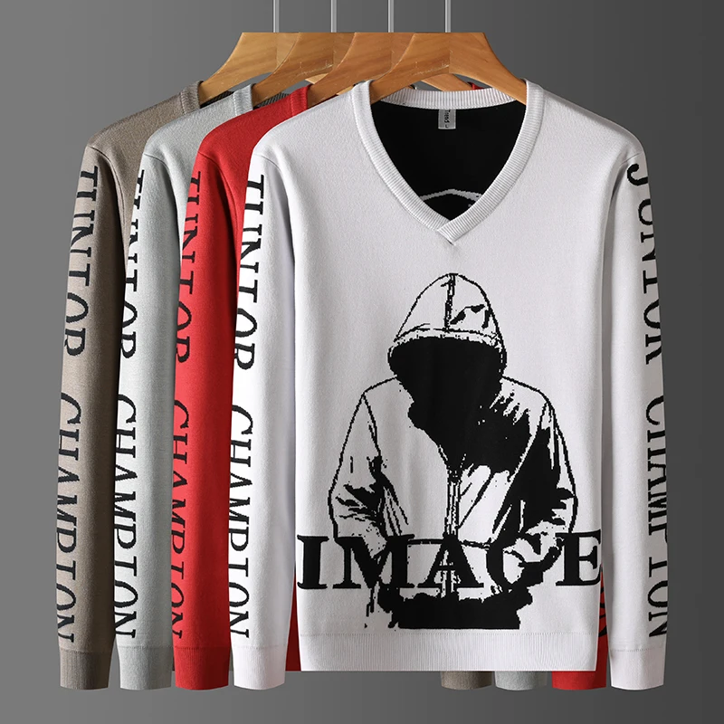 

Exquisite V-Neck Men Sweater Long Sleeve Knitted Pullovers Slim Autumn Quality Viscose Blends Soft Comfortable Sueters De Hombre