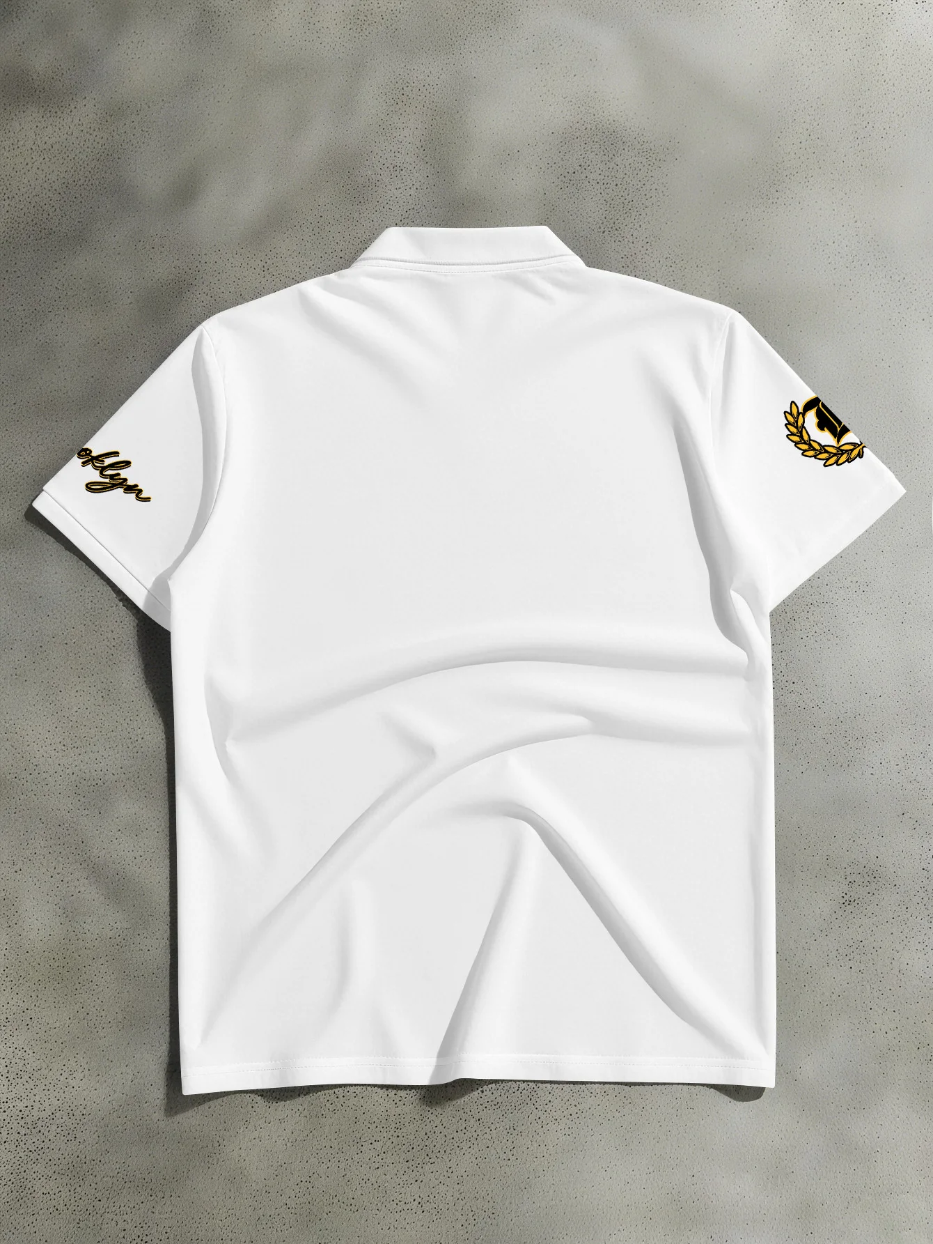 Men's Short Sleeve Polo Shirt, Street Casual Style Golden Wheat Ears Brooklyn Print Polo Shirt