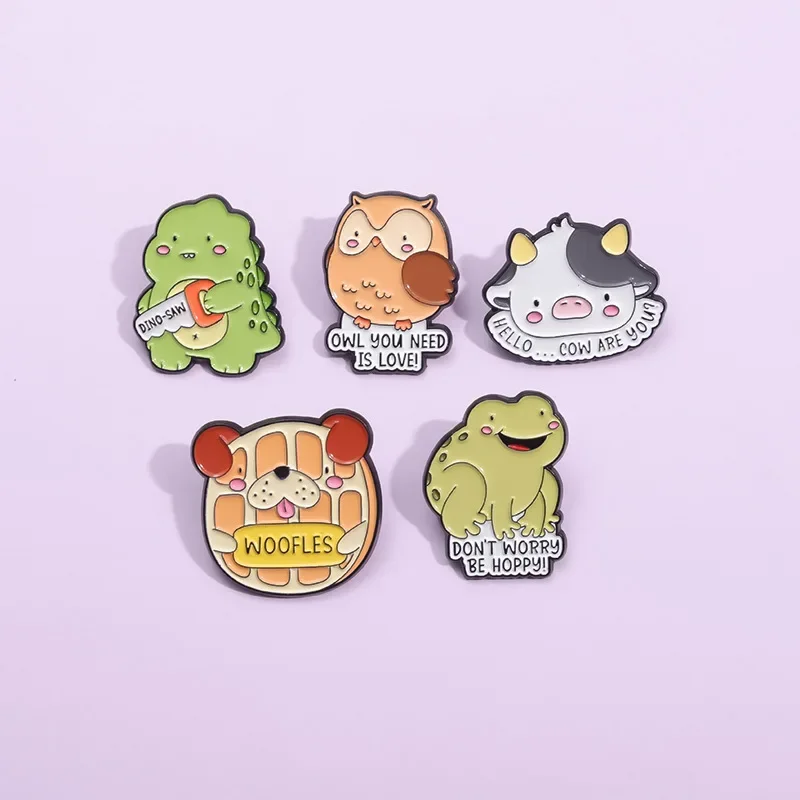 Cartoon Owl You Need Is Love Enamel Pins Cow Frog Dino Fun Animal Banner Quotes Brooch Lapel Badges Jewelry Gift For Kid Friends