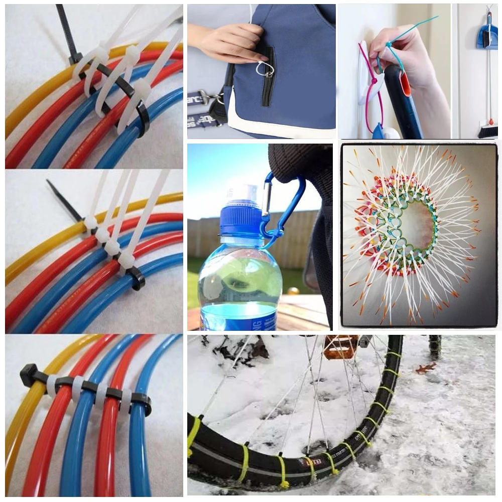 100PCS/bag Self-Locking Plastic Nylon Tie Black White Industrial Cable Tie Fastening Ring Organize Cables Wire Fixing