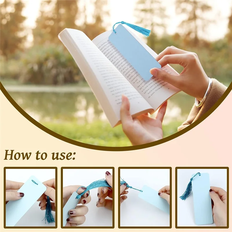 EDT-100 Pack blanco kleur bladwijzers karton met 100 stuks kleurrijke kwastjes, ambachtelijke DIY papieren bladwijzers voor doe-het-zelf-projecten