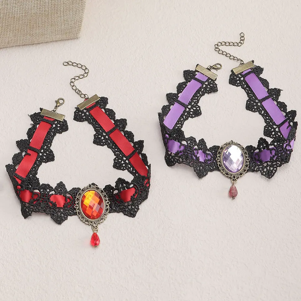 Sexy Neue Collares Gothic Halsreifen Kristall Schwarz Spitze Halsband Halskette Vintage Viktorianischen Frauen Halsband Steampunk Schmuck – Detail 4
