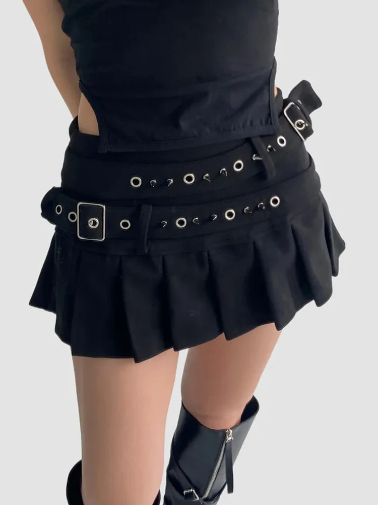 

Юбка А-силуэта с низкой талией, женская, сексуальная, плиссированная, с защитой от просвечивания, в стиле Y2K, летняя, для модниц, из джинсовой ткани